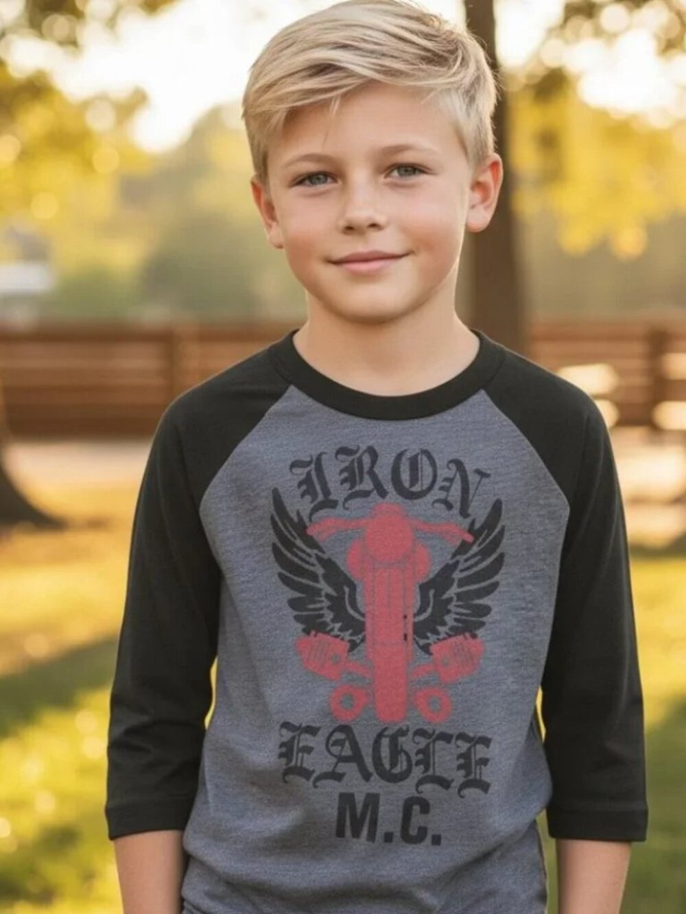 PEEK Iron Eagle Choppers Moto Graphic Tee M 6 7 & XXL 12 Boys Girls Raglan